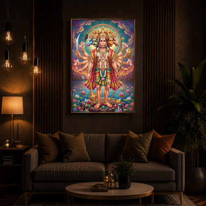 Spiritual Panchamukhi Hanuman Modern Luxury Backlight Vertical Wall Art