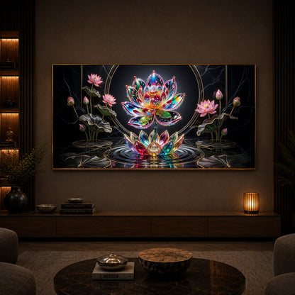 Colorful Lotus Flower Modern Luxury Backlight Horizontal Wall Art