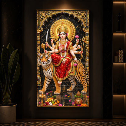 Goddess Ashtabhuja Durga Modern Luxury Backlight Vertical Wall Art