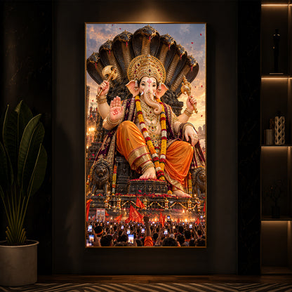 Lalbaugcha Raja Divine Darshan Modern Luxury Backlight Vertical Wall Art