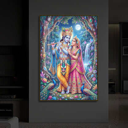 Eternal Love of Radha Krishna Modern Luxury Backlight Vertical Wall Art