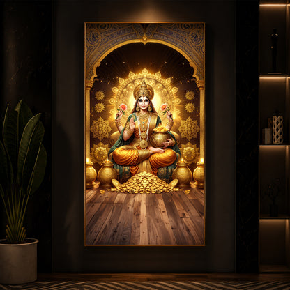 Goddess Lakshmi Maa Modern Luxury Backlight Vertical Wall Art