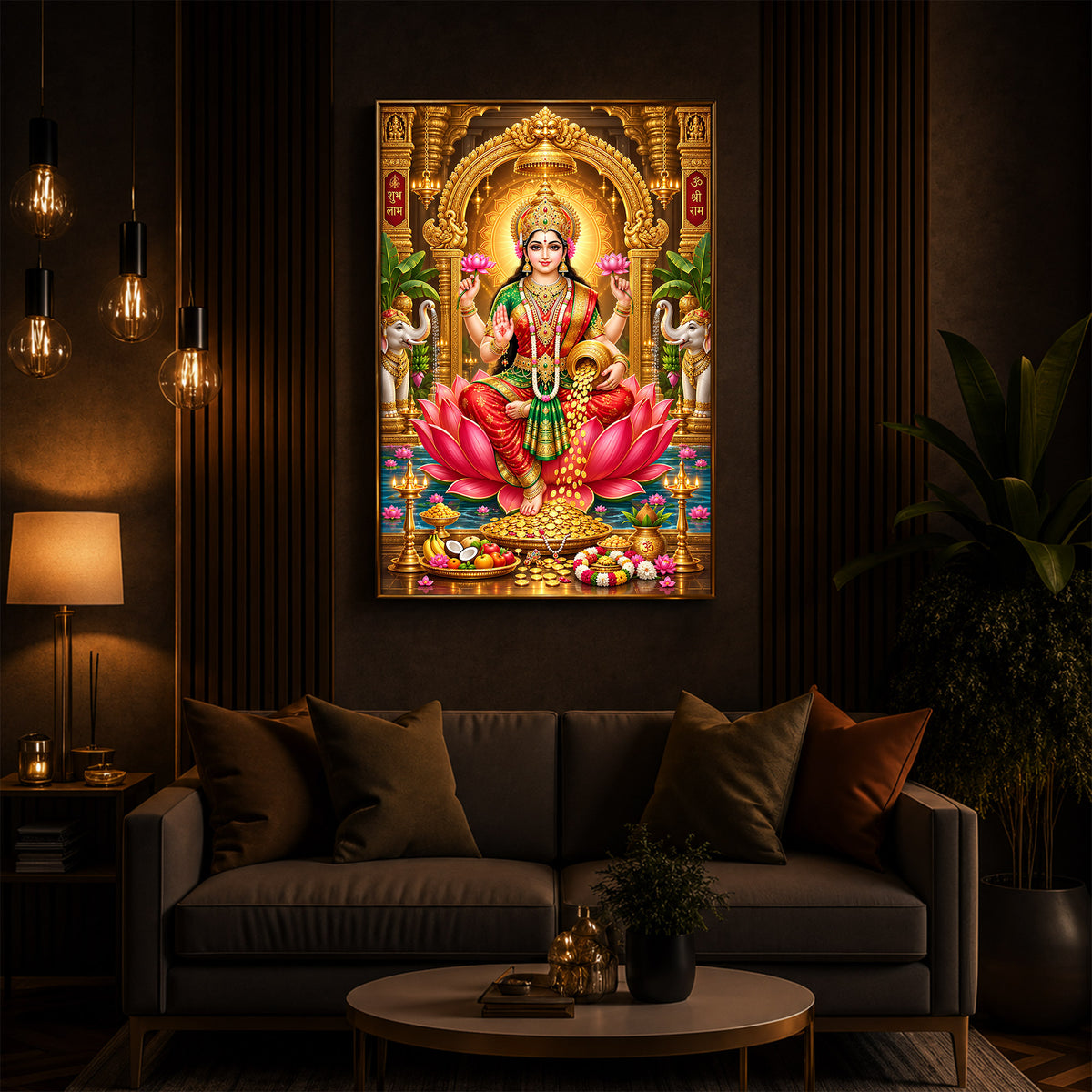 Devi Lakshmi Maa Modern Luxury Backlight Vertical Wall Art