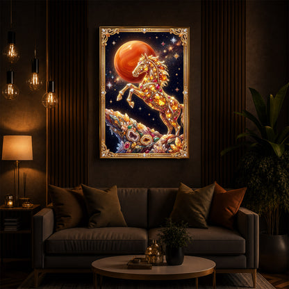 Horse In Dancing Posture Modern Luxury Backlight Vertical Wall Art
