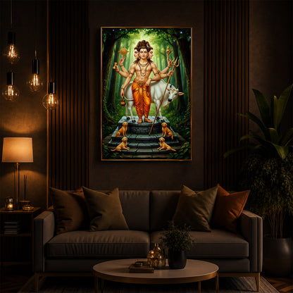 Jai Guru Dattatreya Modern Luxury Backlight Vertical Wall Art