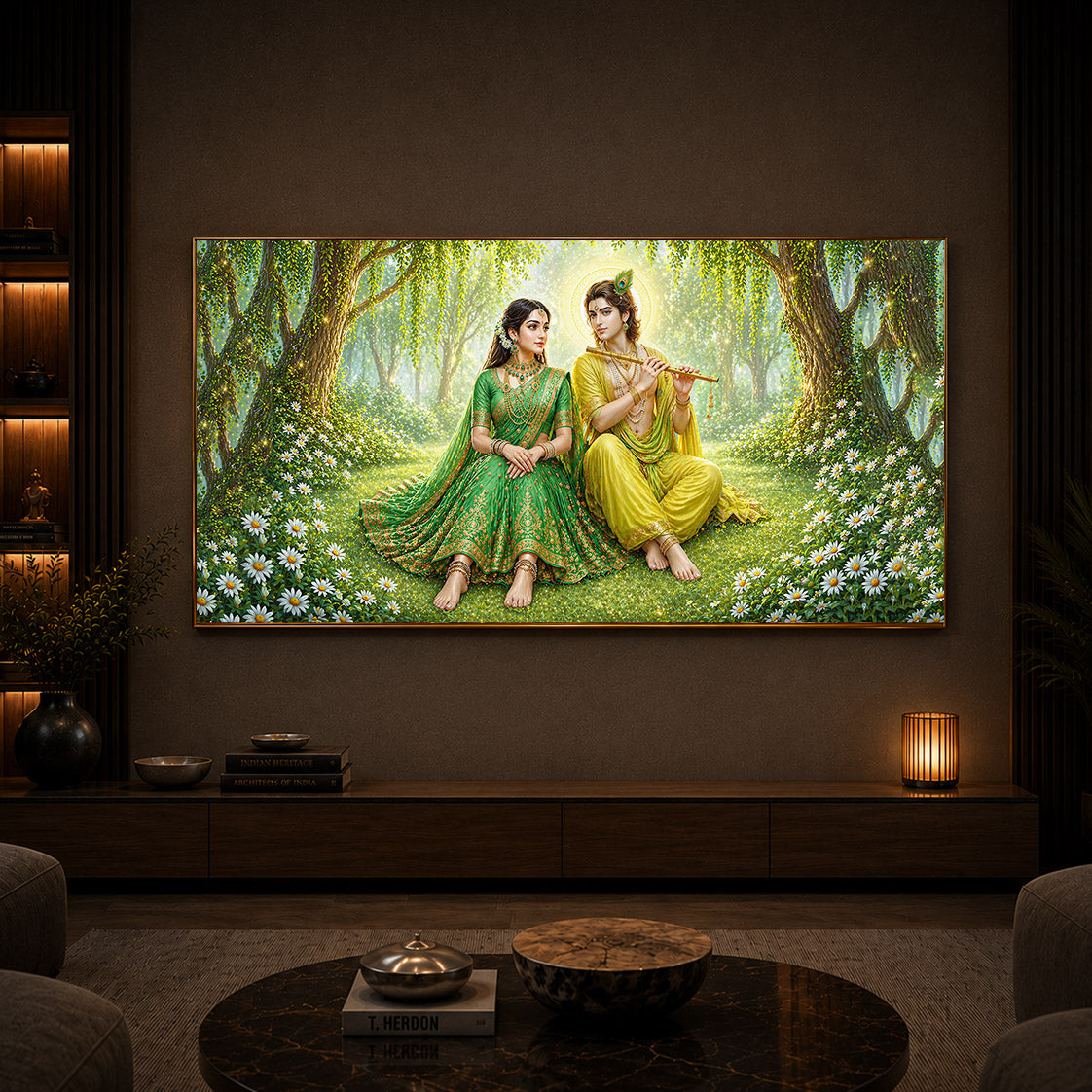 Divine Love Radhe Krishna Modern Luxury Backlight Horizontal Wall Art
