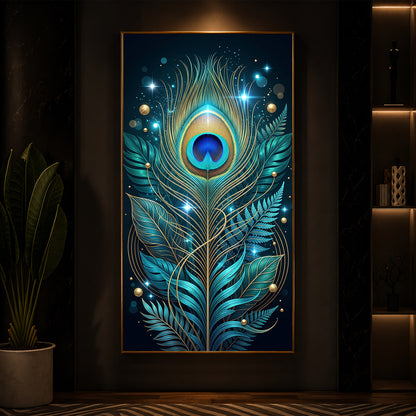 Radiant Peacock Feather Modern Luxury Backlight Vertical Wall Art