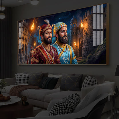 Chhatrapati Shivaji Maharaj with Chhatrapati Sambhaji Modern Luxury Backlight Horizontal Wall Art