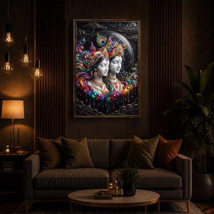 Shri Radha Krishna Modern Luxury Backlight Vertical Wall Art