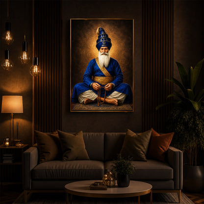 Divine Meditating Sikh Warrior Saint Modern Luxury Backlight Vertical Wall Art