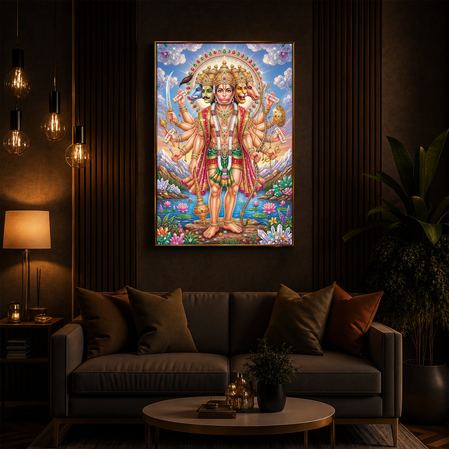 Panchmukhi Lord Hanuman Ji Modern Luxury Backlight Vertical Wall Art