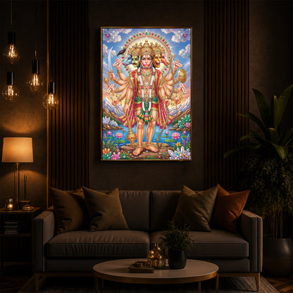 Panchmukhi Lord Hanuman Ji Modern Luxury Backlight Vertical Wall Art