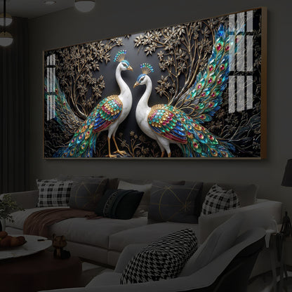 Serene Peacock Modern Luxury Backlight Horizontal Wall Art