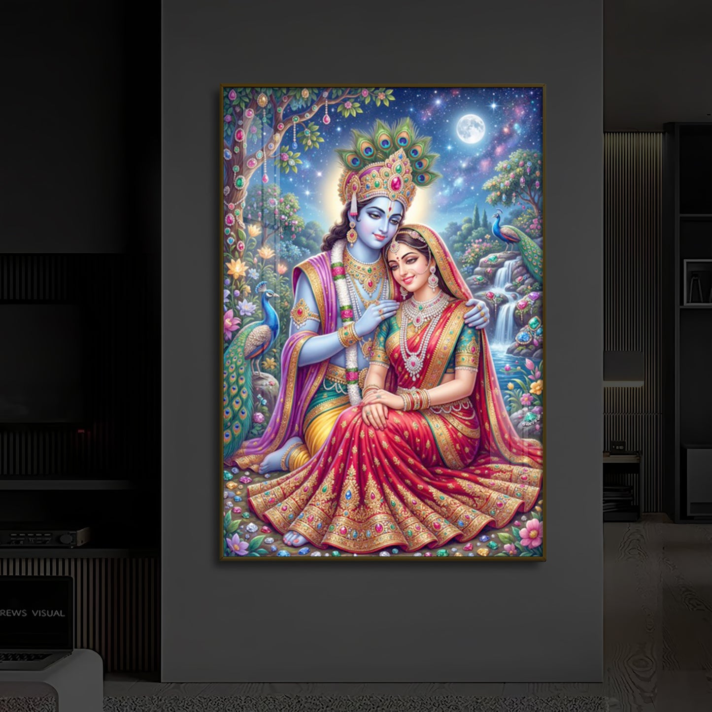 Divine Radha Krishna Serenity Modern Luxury Backlight Vertical Wall Art