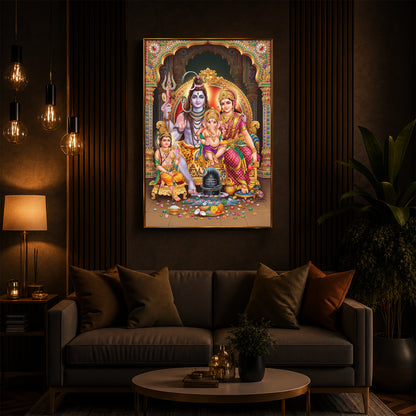 Shiva Parivar Modern Luxury Backlight Vertical Wall Art