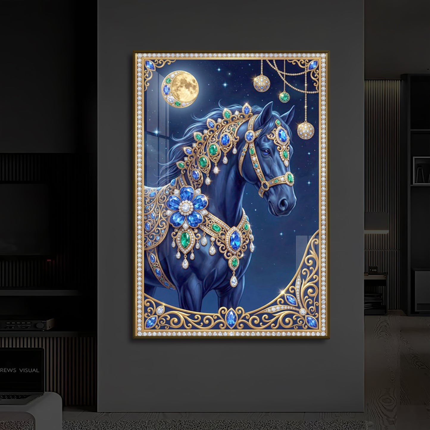 Black Horse Modern Luxury Backlight Vertical Wall Art