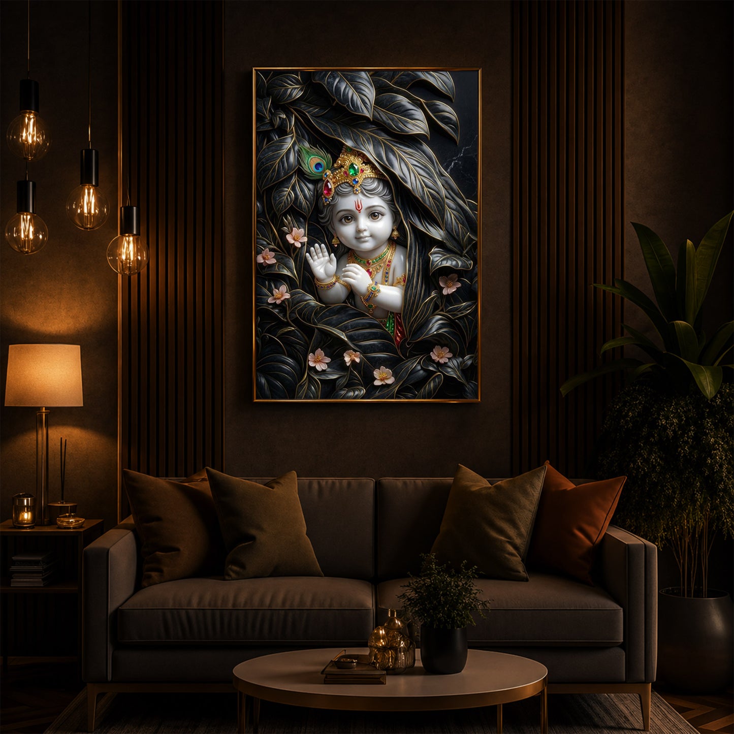 Baby Krishna Modern Luxury Backlight Vertical Wall Art