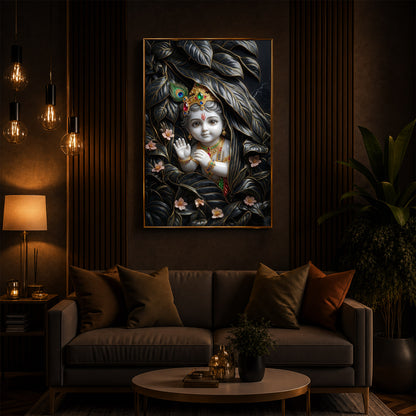 Baby Krishna Modern Luxury Backlight Vertical Wall Art