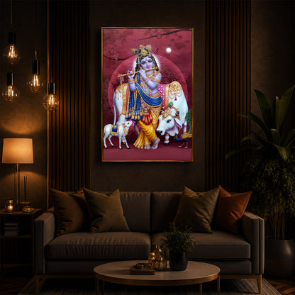Shree Krishna Ji Modern Luxury Backlight Vertical Wall Art