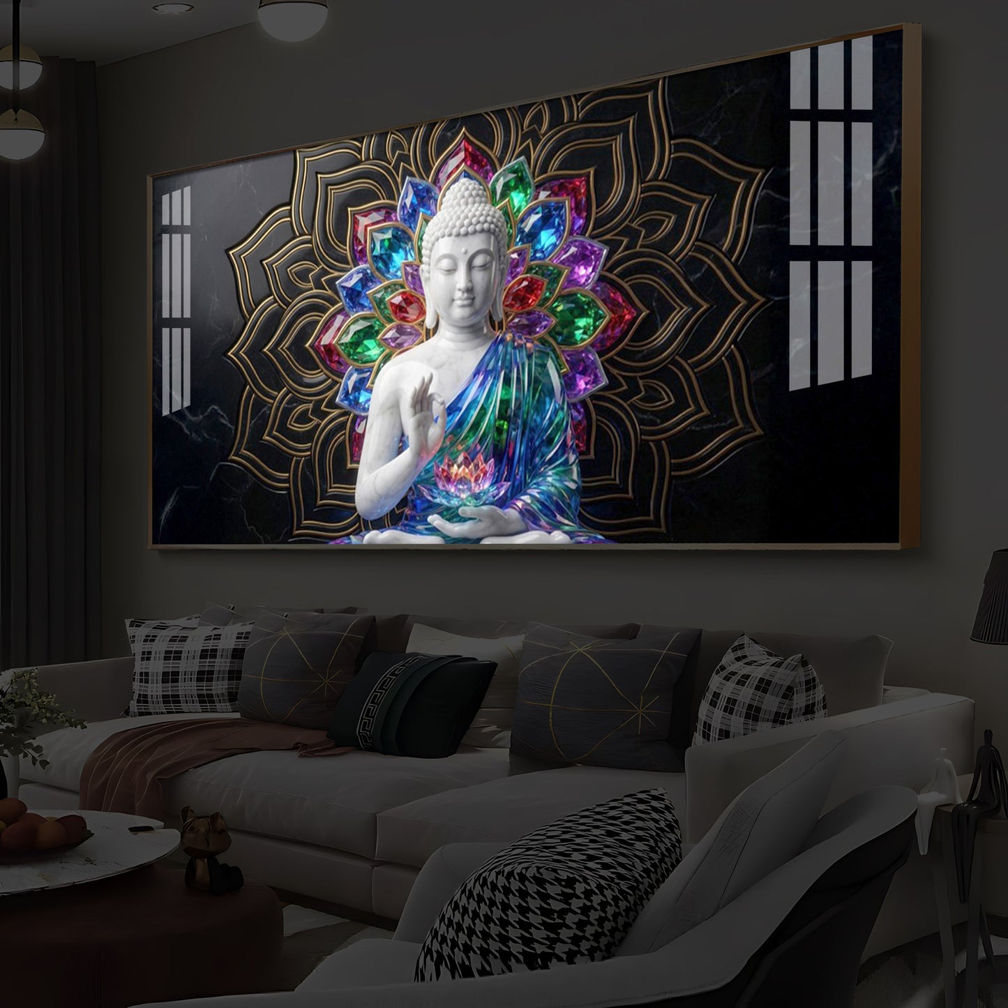 Meditating Buddha Modern Luxury Backlight Horizontal Wall Art