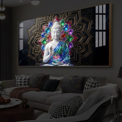 Meditating Buddha Modern Luxury Backlight Horizontal Wall Art