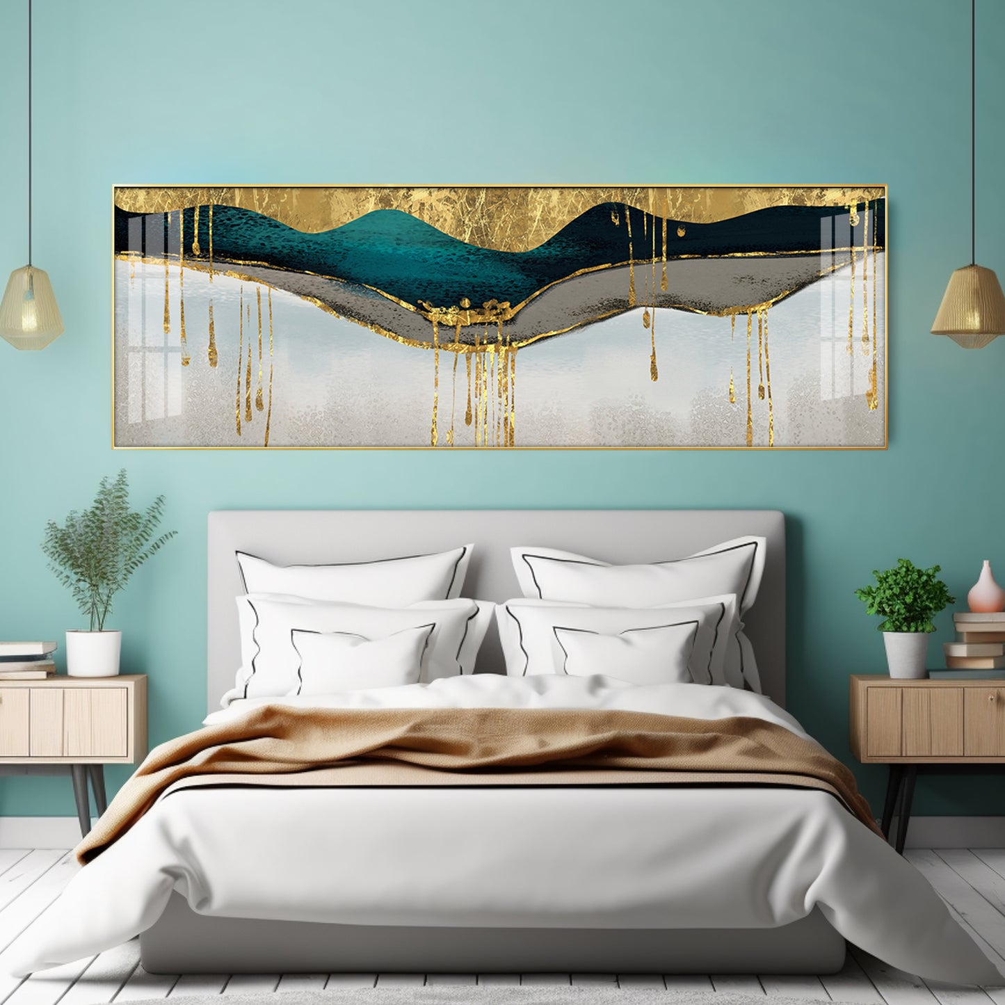 Golden Geomorphic Abstract Premium Acrylic Horizontal Wall Art