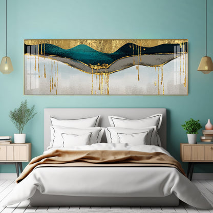 Golden Geomorphic Abstract Premium Acrylic Horizontal Wall Art