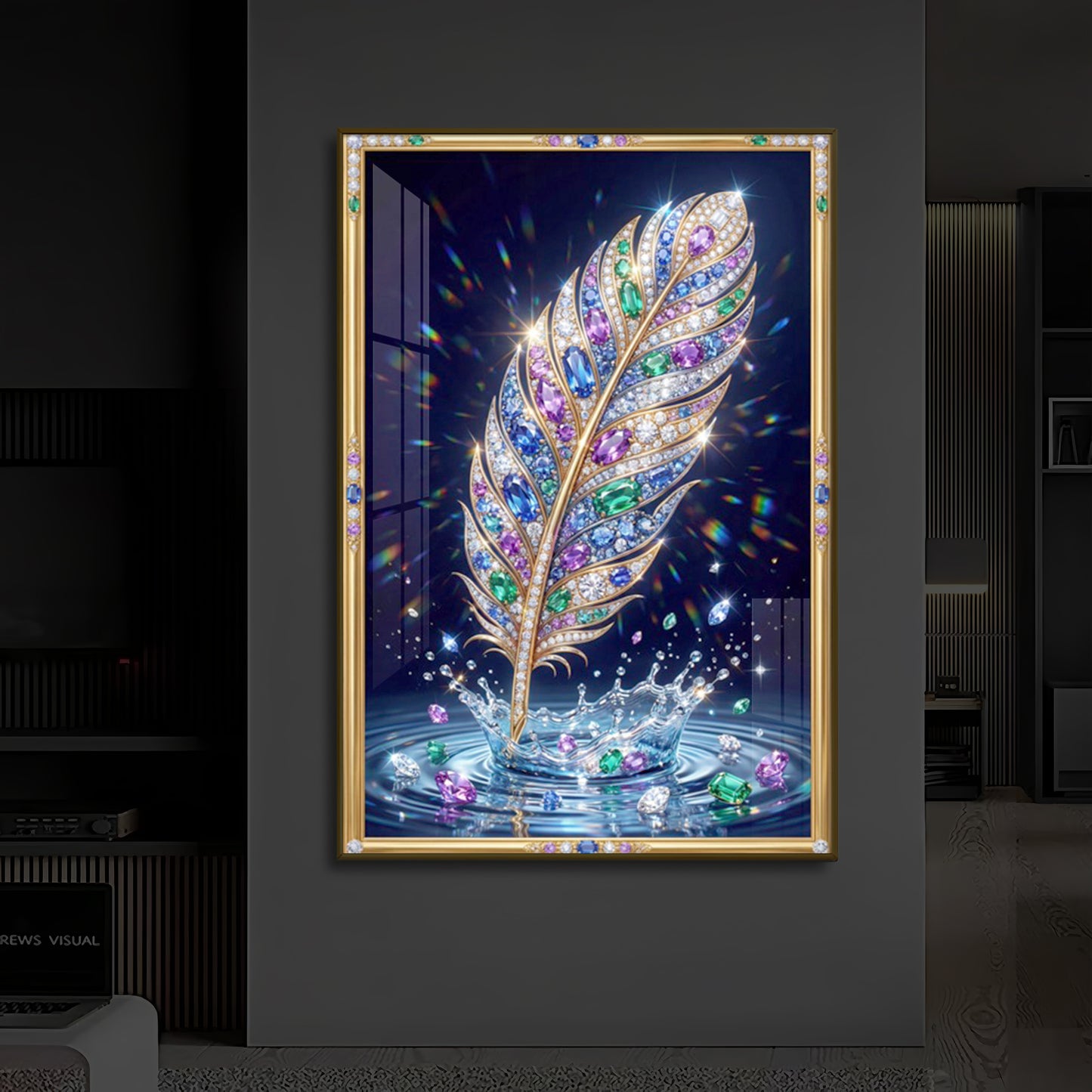 Colorful Feather Modern Luxury Backlight Vertical Wall Art
