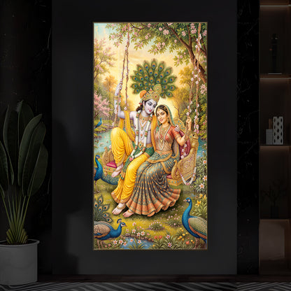 Jai Shri Radha Krishna Modern Luxury Backlight Vertical Wall Art