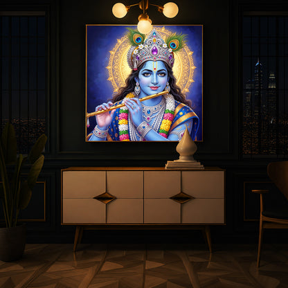 Jai Shree Krishna Modern Luxury Backlight Square Wall Art