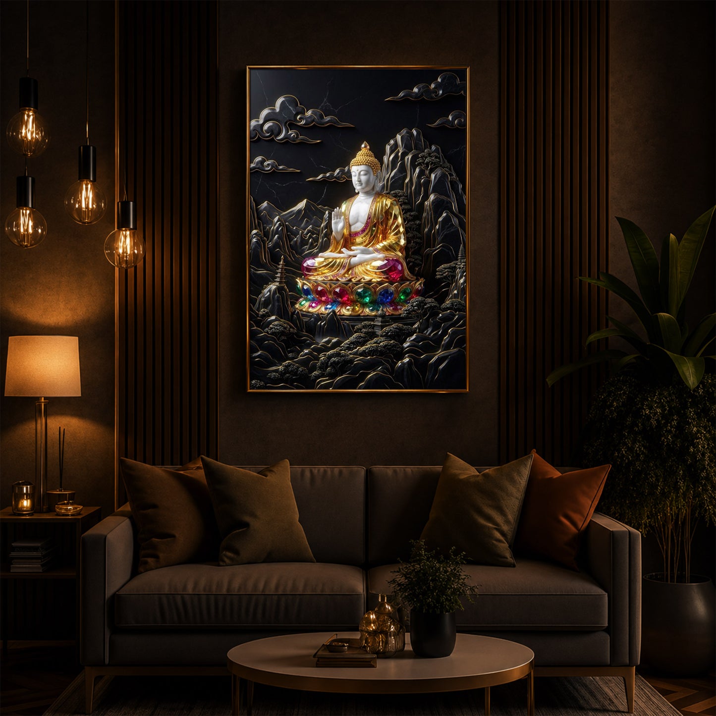 Buddha With Dark Background Modern Luxury Backlight Vertical Wall Art