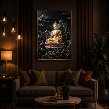 Buddha With Dark Background Modern Luxury Backlight Vertical Wall Art