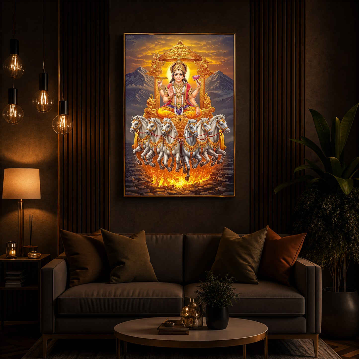 Lord Surya Dev Modern Luxury Backlight Vertical Wall Art