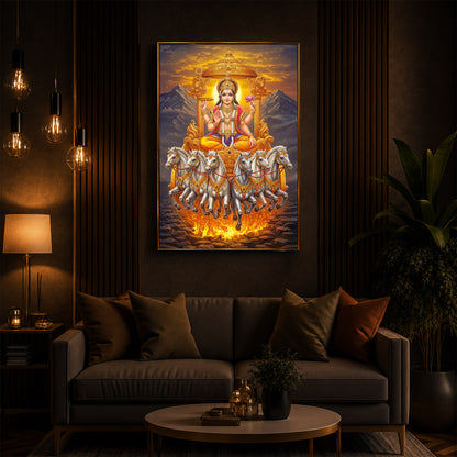 Lord Surya Dev Modern Luxury Backlight Vertical Wall Art