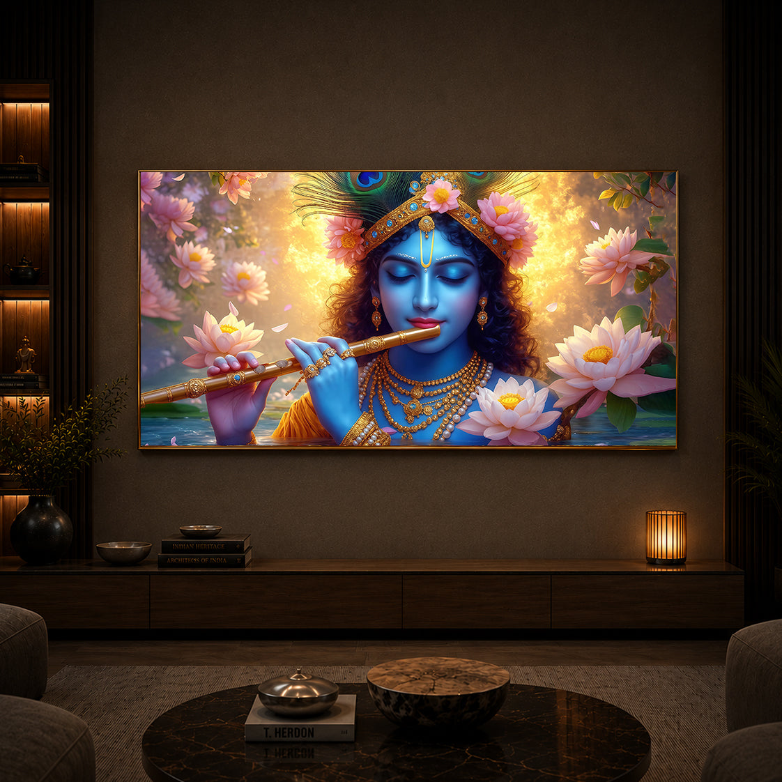 Shree Krishna Modern Luxury Backlight Horizontal Wall Art