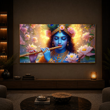 Shree Krishna Modern Luxury Backlight Horizontal Wall Art