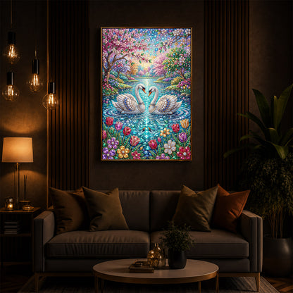 Pair Of Swans Modern Luxury Backlight Vertical Wall Art