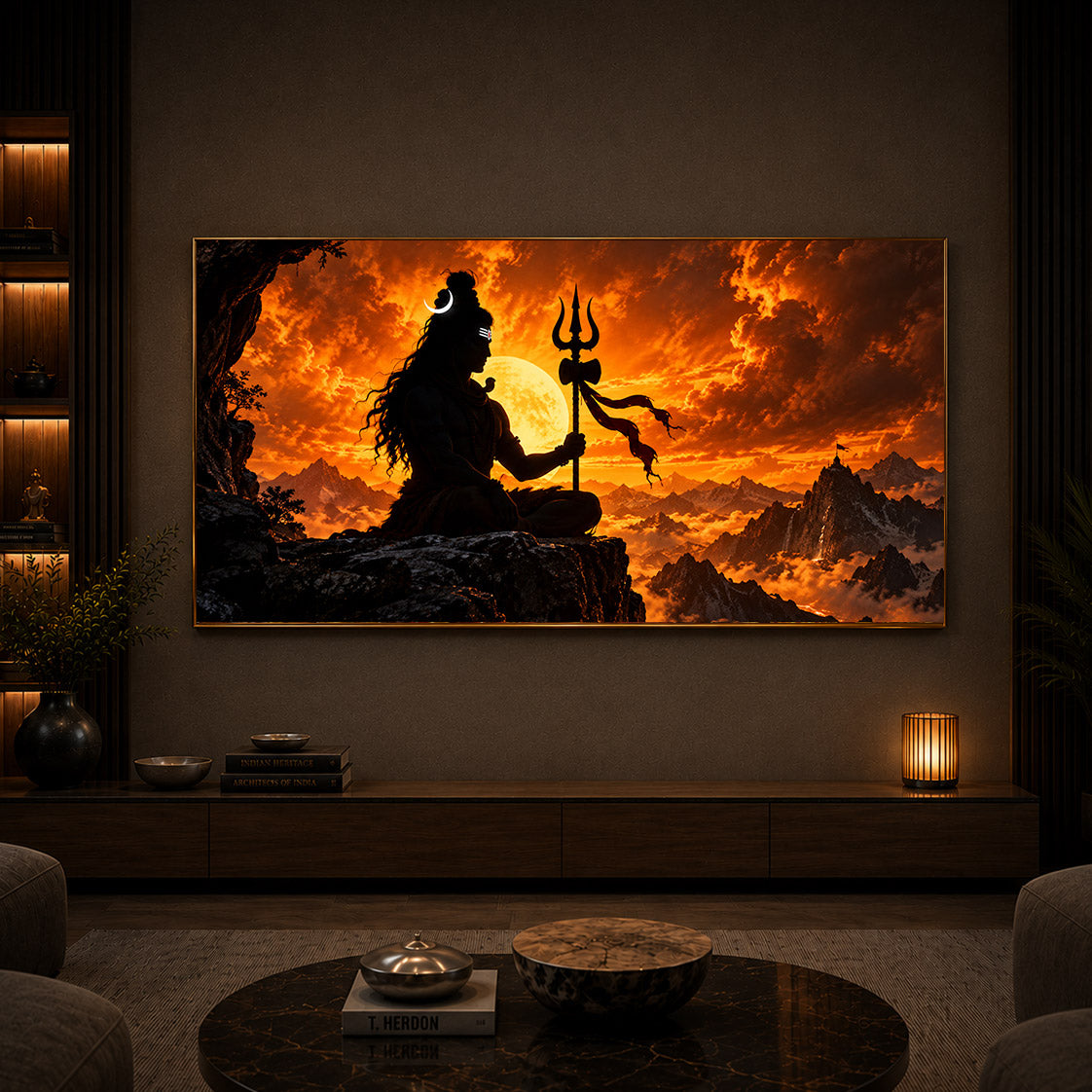 Shiva With Trishul Modern Luxury Backlight Horizontal Wall Art