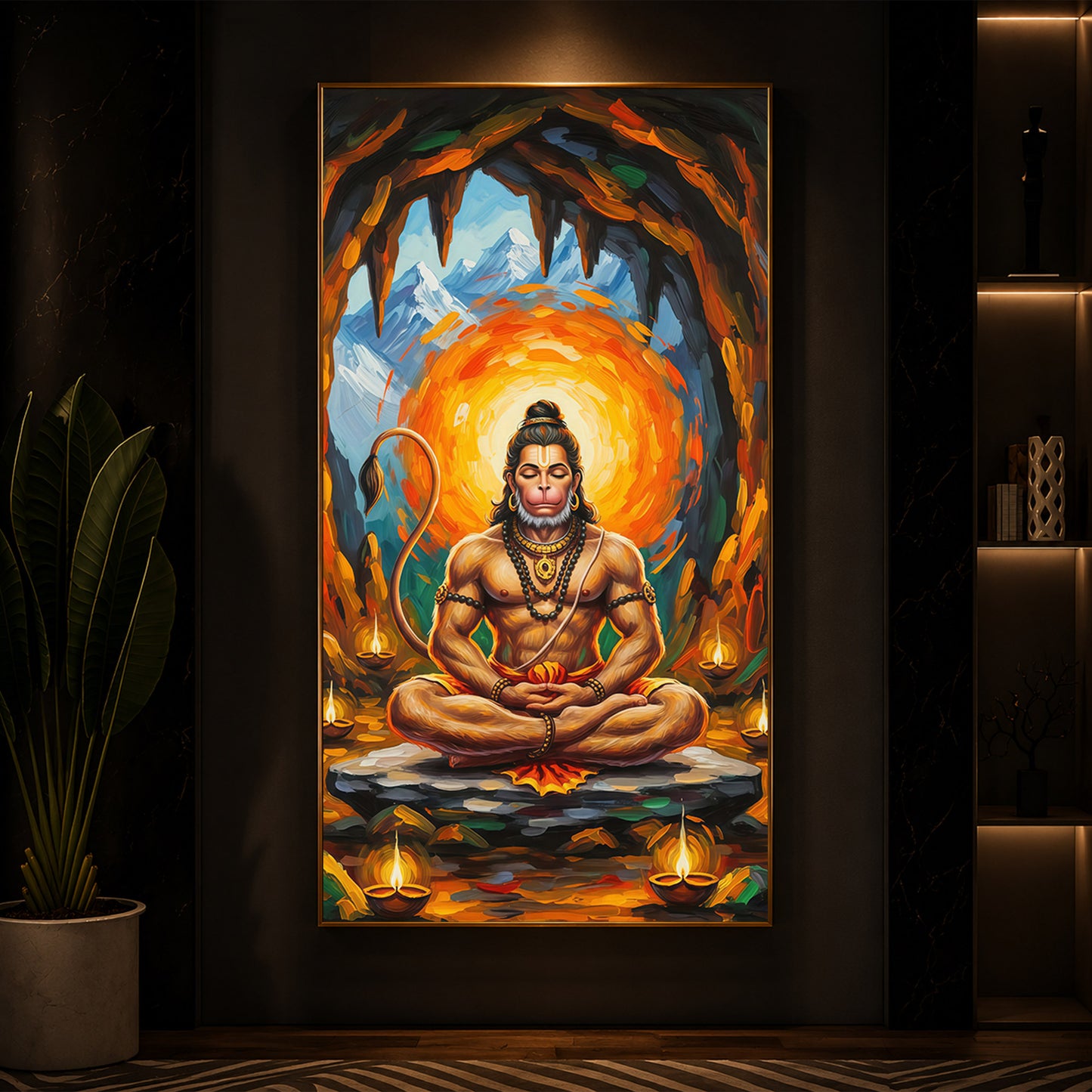 Lord Hanuman Ji Modern Luxury Backlight Vertical Wall Art