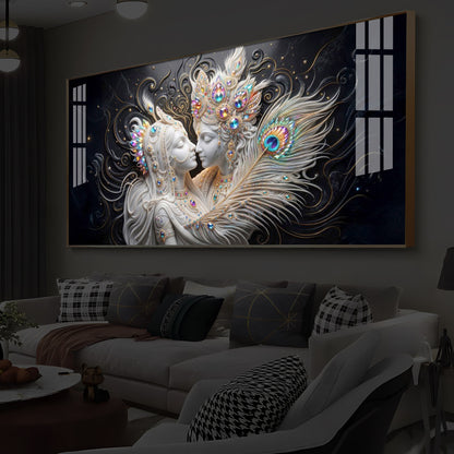 Depicts Radha Krishna Modern Luxury Backlight Horizontal Wall Art