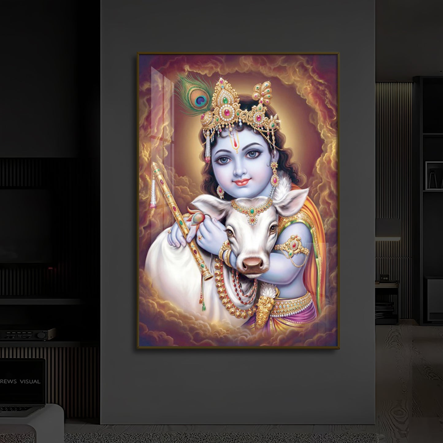 Sri krishna God Modern Luxury Backlight Vertical Wall Art