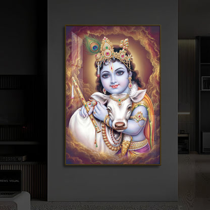 Sri krishna God Modern Luxury Backlight Vertical Wall Art