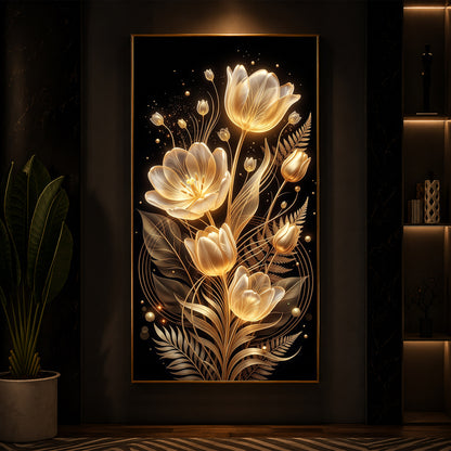 Golden Luminous Tulip Modern Luxury Backlight Vertical Wall Art