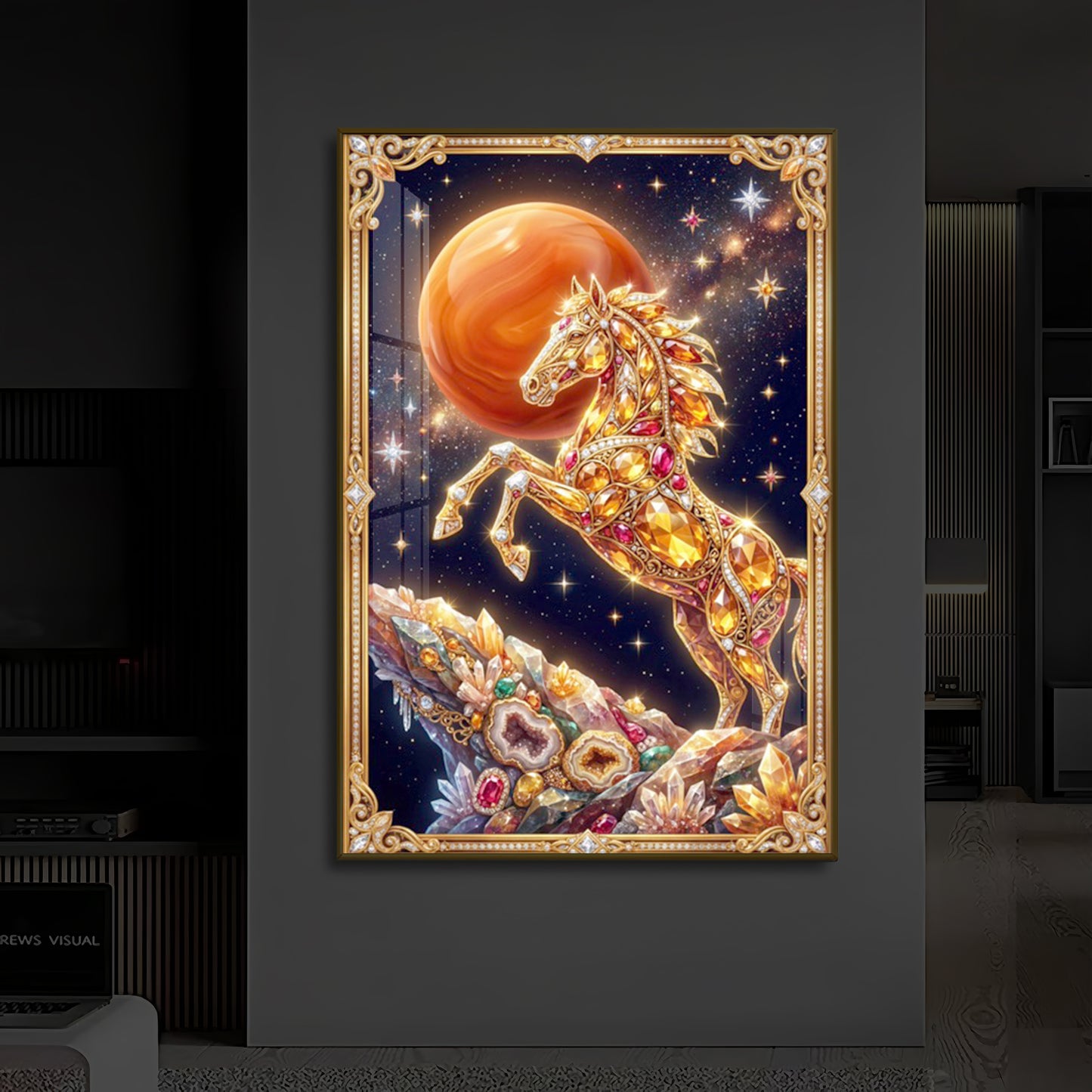 Horse In Dancing Posture Modern Luxury Backlight Vertical Wall Art