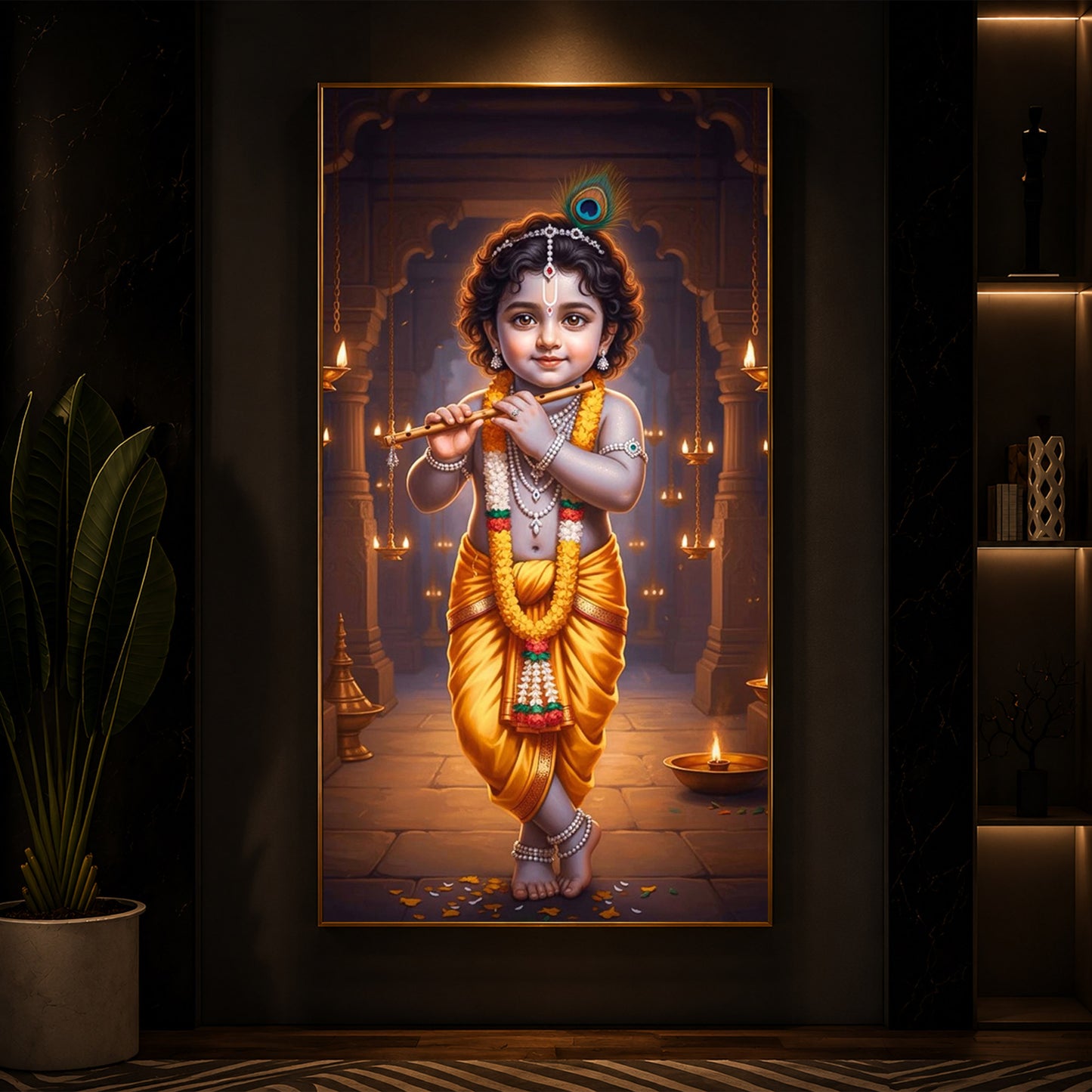 Little Lord Krishna Modern Luxury Backlight Vertical Wall Art