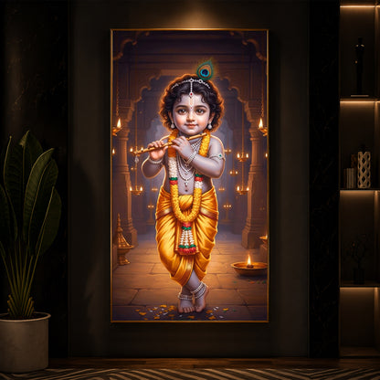 Little Lord Krishna Modern Luxury Backlight Vertical Wall Art