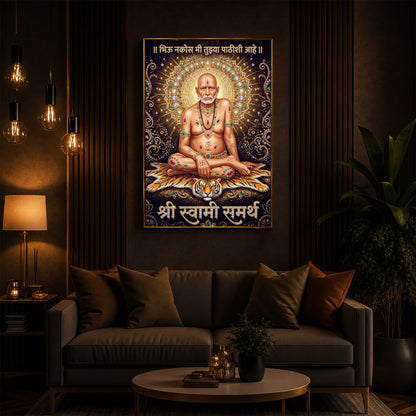 Shree Swami Samarth Modern Luxury Backlight Vertical Wall Art