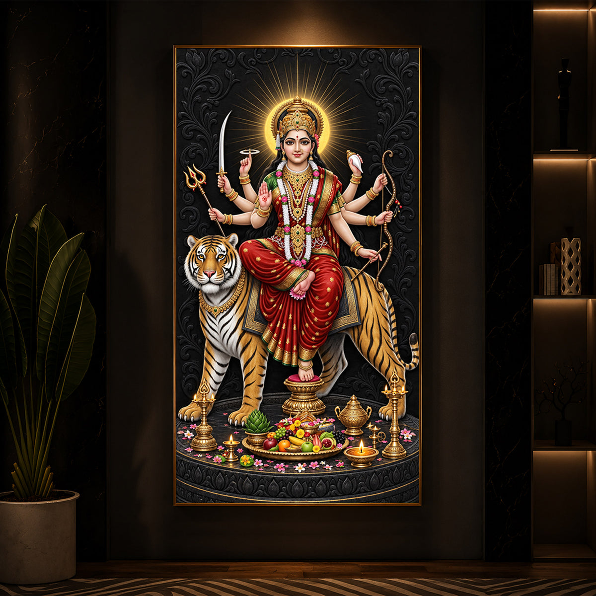 Maa Sherawali Modern Luxury Backlight Vertical Wall Art