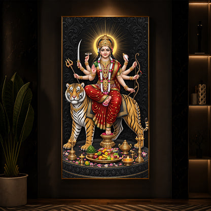 Maa Sherawali Modern Luxury Backlight Vertical Wall Art