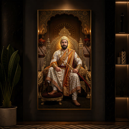 Shivaji Maharaj Modern Luxury Backlight Vertical Wall Art